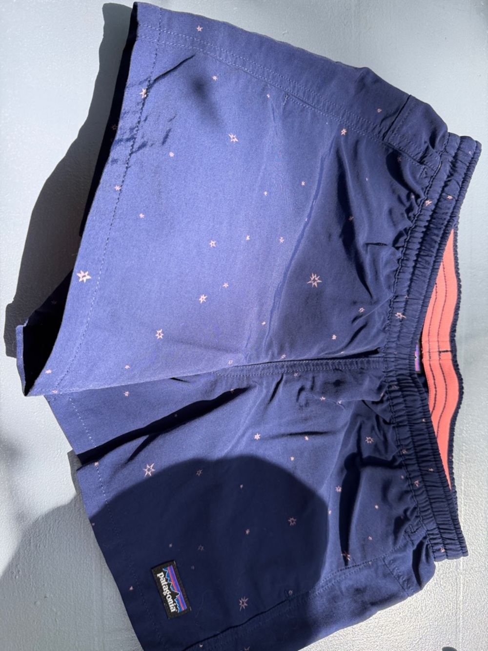 Patagonia Navy Shorts with Pink Waistband Stripe